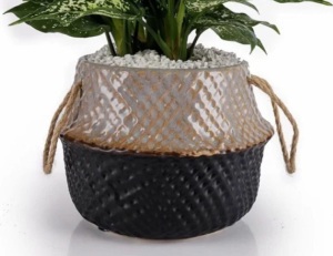 Woven Seagrass Ceramic Planter, Appears New