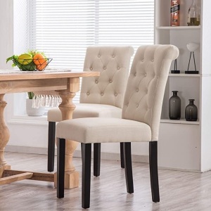 YEEFY Fabric Habit Solid Wood Tufted Parsons Dining Chairs, Beige - Appear New with Minor Cosmetic Damage 