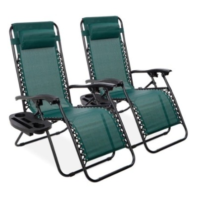 Set of 2 Adjustable Zero Gravity Patio Chair Recliners, Forest Green