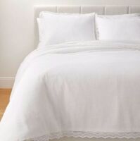 Lace Border Cotton Slub Duvet & Sham Set, Cal King&nbsp;
