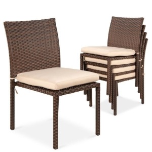 Set of 4 Stackable Outdoor Patio Wicker Chairs w/ Cushions, UV-Resistance. Appear New
