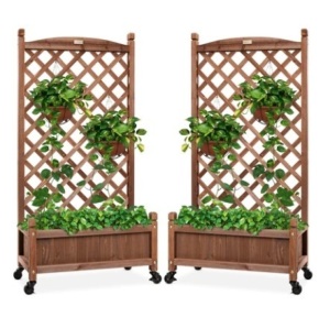 Set of 2 Wood Planter Box & Lattice Trellis, 48in