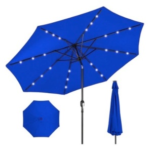 Solar LED Lighted Patio Umbrella, 10ft, Resort Blue