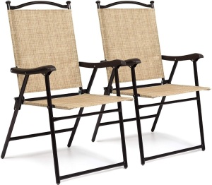  Set of 2 Outdoor Mesh Fabric Folding Sling Back Chairs