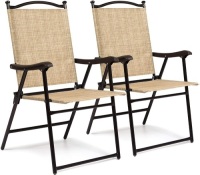  Set of 2 Outdoor Mesh Fabric Folding Sling Back Chairs