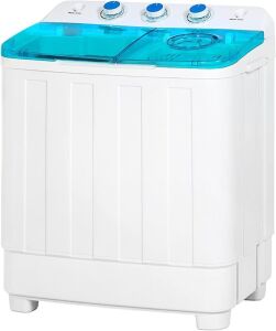 Portable Mini Twin Tub Compact Washing Machine and Dryer Combo, 18-Pound Load Capacity, w/ 15-Minute Timer, Drain Hose, Spin Dry Cycle