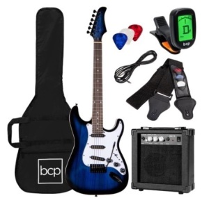 Beginner Electric Guitar Kit, 39in, Hollywood Blue