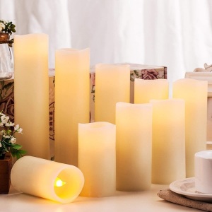 Pandaing Flameless Candles Battery Operated LED Pillar with Remote Control, 24 Hours Timer, Ivory Color, Set of 9 - Appears New