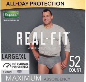 Lot of (2) 52 Count Depend Real Fit Incontinence Underwear for Men, Maximum Absorbency, Disposable, L/XL, Grey - New 