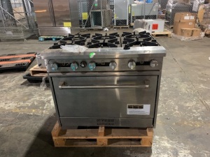 36-inch Commercial Gas Range. Unknown if it is Natural Gas or LP. New