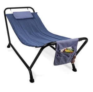 Outdoor Patio Hammock w/ Stand, Pillow & Storage Pockets, Blue, Appears New