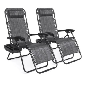 Set of 2 Adjustable Zero Gravity Patio Chair Recliners, Gray