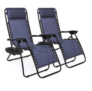 Set of 2 Adjustable Zero Gravity Patio Chair Recliners, Blue