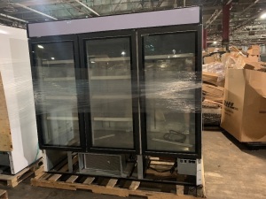 Central Exclusive 69K-116 Swing Glass Door Merchandiser, 3 Doors. For Repair or Parts. Unable to test (no cord)