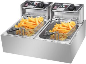 ZOKOP EH82 5000W MAX 110V 12.7QT/12L Stainless Steel Double Cylinder Electric Fryer