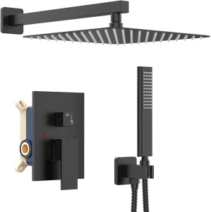 IRIBER Matte Black Shower Set with 10 Inch High Pressure Rain Shower Head and Handheld and Shower Faucet. Appears New