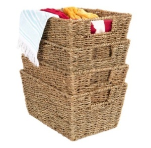 Set of 4 Seagrass Storage Tote Baskets, Natural