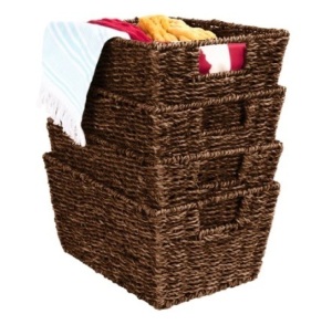 Set of 4 Seagrass Storage Tote Baskets, Brown