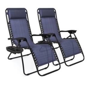 Set of 2 Adjustable Zero Gravity Patio Chair Recliners, Blue