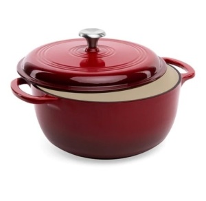 6qt Non-Stick Enamel Cast-Iron Dutch Oven, Deep Red