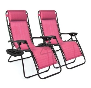 Set of 2 Adjustable Zero Gravity Patio Chair Recliners, Pink