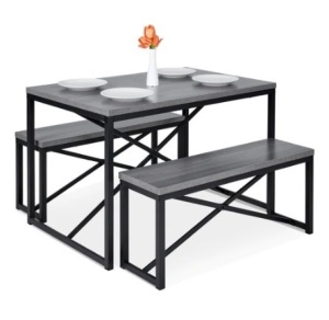 3-Piece Bench Style Dining Furniture Set , 45.5in, Gray/Black