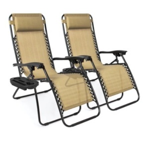 Set of 2 Adjustable Zero Gravity Patio Chair Recliners, Biege