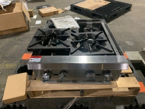 Cayvo Stainless Steel 4-Burner Hot Plate, Liquid Propane. New with one missing cooking grate