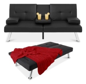 Faux Leather Sofa Bed Futon, Black