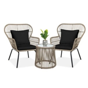 3-Piece Patio Wicker Bistro Set, Natural/Black