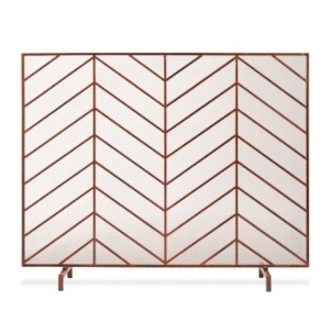 Single Panel Iron Chevron Fireplace Screen, 38x31in, Copper