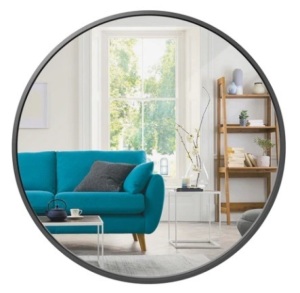 Framed Round Bathroom Wall Mirror, 36in, Matte Black