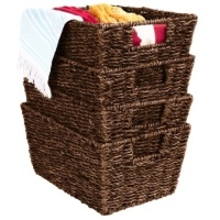 Set of 4 Seagrass Storage Tote Baskets, Laundry Organizer w/ Insert Handles&nbsp;