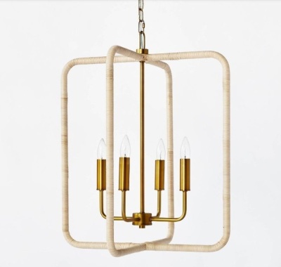 Rattan Lantern Ceiling Pendant Brass, Appears New