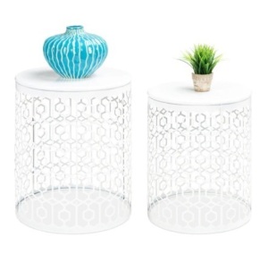 Set of 2 Decorative Round Side Accent Table/Nightstands, White