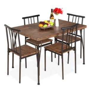 5-Piece Modern Metal & Wood Dining Table Set, Drift Brown