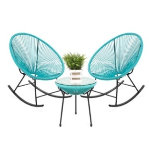 3-Piece Patio Rocking Chair Bistro Set, Blue