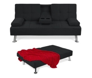 Linen Sofa Bed Futon, Black