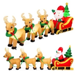 Lighted Inflatable Santa Claus & Reindeer, 9ft