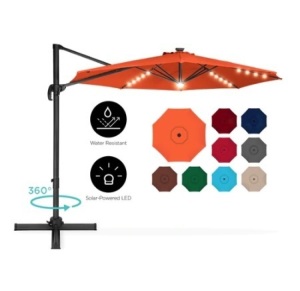 360-Degree LED Cantilever Offset Patio Umbrella, 10ft, Orange