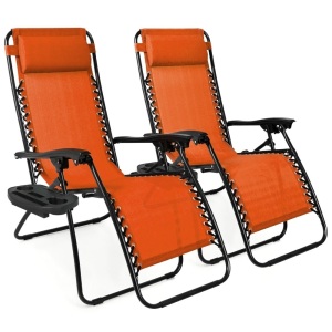 Set of 2 Adjustable Zero Gravity Patio Chair Recliners w/ Cup Holders