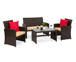 4-Piece Outdoor Wicker Patio Set, Brown/Biege