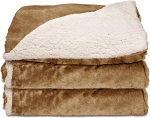 Sunbeam Heated Throw Blanket, Reversible Sherpa/Royal Mink, 3 Heat Settings, Honey. New