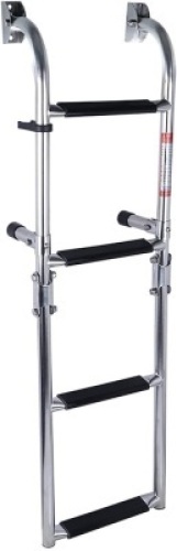 Marine Boat Folding Stainless Steel 4 Steps Ladder,Foldable Pontoon Ladder Stern Mount W Rubber Grips, 2+2 Steps