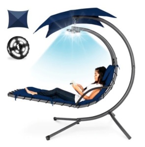 Hanging LED-Lit Curved Chaise Lounge Chair, Navy