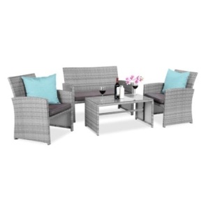 4-Piece Outdoor Wicker Patio Set, Gray/Gray