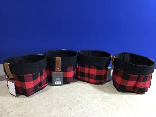 Lot of (4) Plaid Fabric Storage Baskets&nbsp;