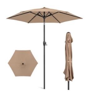 Outdoor Market Patio Umbrella w/ Push Button Tilt & Crank Lift, 7.5ft, Tan