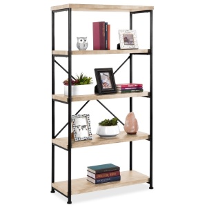 5-Tier Industrial Bookshelf w/ Metal Frame, Wood Shelves