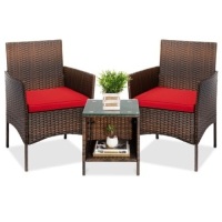 3-Piece Outdoor Patio Wicker Bistro Set w/ Side Storage Table&nbsp;